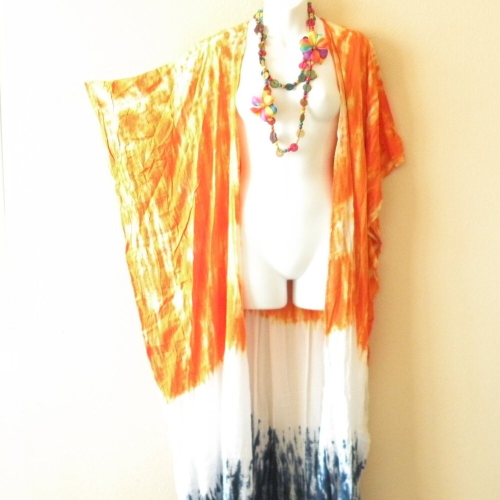 CD517 Tie Dye Batik Plus Open Kaftan Open Cover Up Maxi Cardigan fit up to 5X